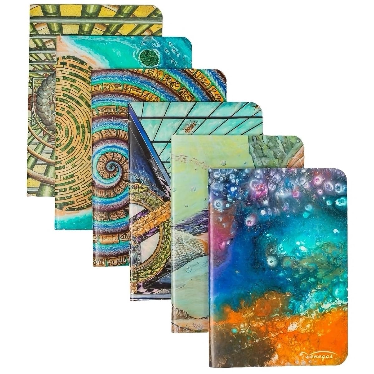 Venegas Libretas de Bolsillo Tipo Pasaporte 9 x 13 cm - 60 Páginas en Blanco - Diseño Artístico - Costura Duradera y Laminado Plástico - Cuaderno de Notas, Bocetos y Diario - Set Ideal para Regalo, Oficina y Escuela, Paquete de 6 - Venegas Arte