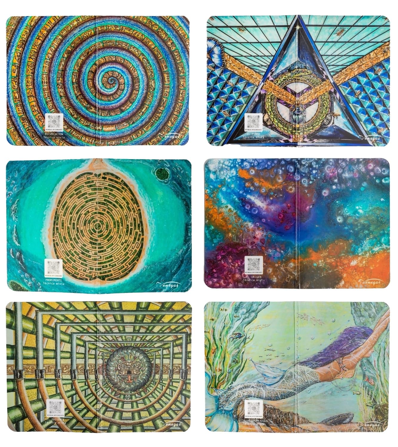 Venegas Libretas de Bolsillo Tipo Pasaporte 9 x 13 cm - 60 Páginas en Blanco - Diseño Artístico - Costura Duradera y Laminado Plástico - Cuaderno de Notas, Bocetos y Diario - Set Ideal para Regalo, Oficina y Escuela, Paquete de 6 - Venegas Arte