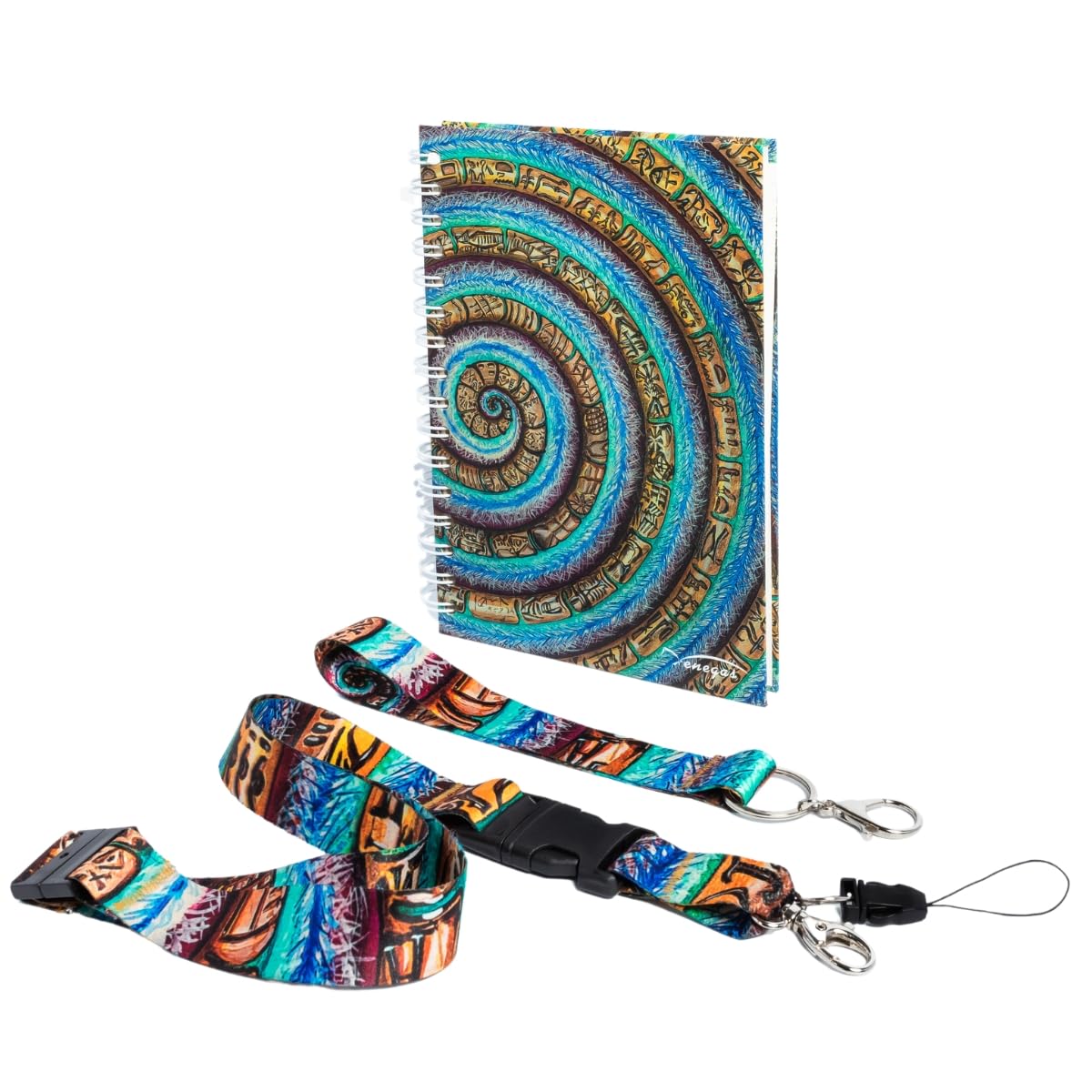 Venegas Paquete Mediano Libreta de Espiral + Lanyard - Cuaderno de Notas 100 Hojas, Diseño Artístico + Correa de Cuello y Muñeca, Ideal para Oficina, Escuela, Regalos, Diario, Journal - Venegas Arte