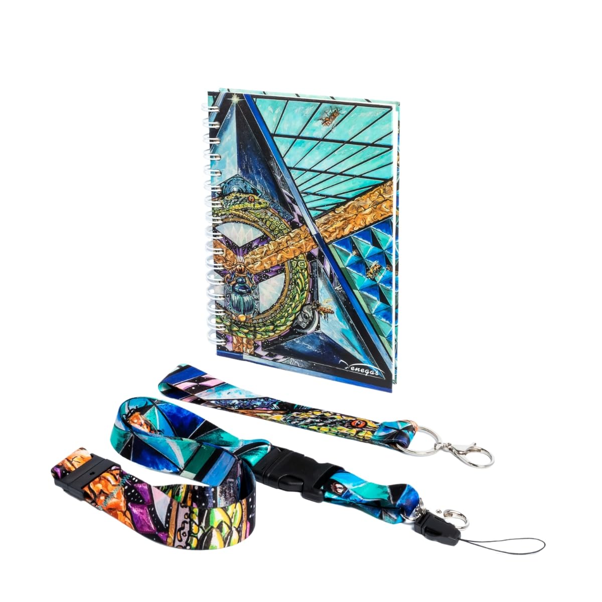 Venegas Paquete Mediano Libreta de Espiral y Lanyard - Cuaderno de Notas 100 Hojas, Diseño Artístico + Correa de Cuello y Muñeca, Ideal para Oficina, Escuela, Regalos, Diario y Llaves - Venegas Arte