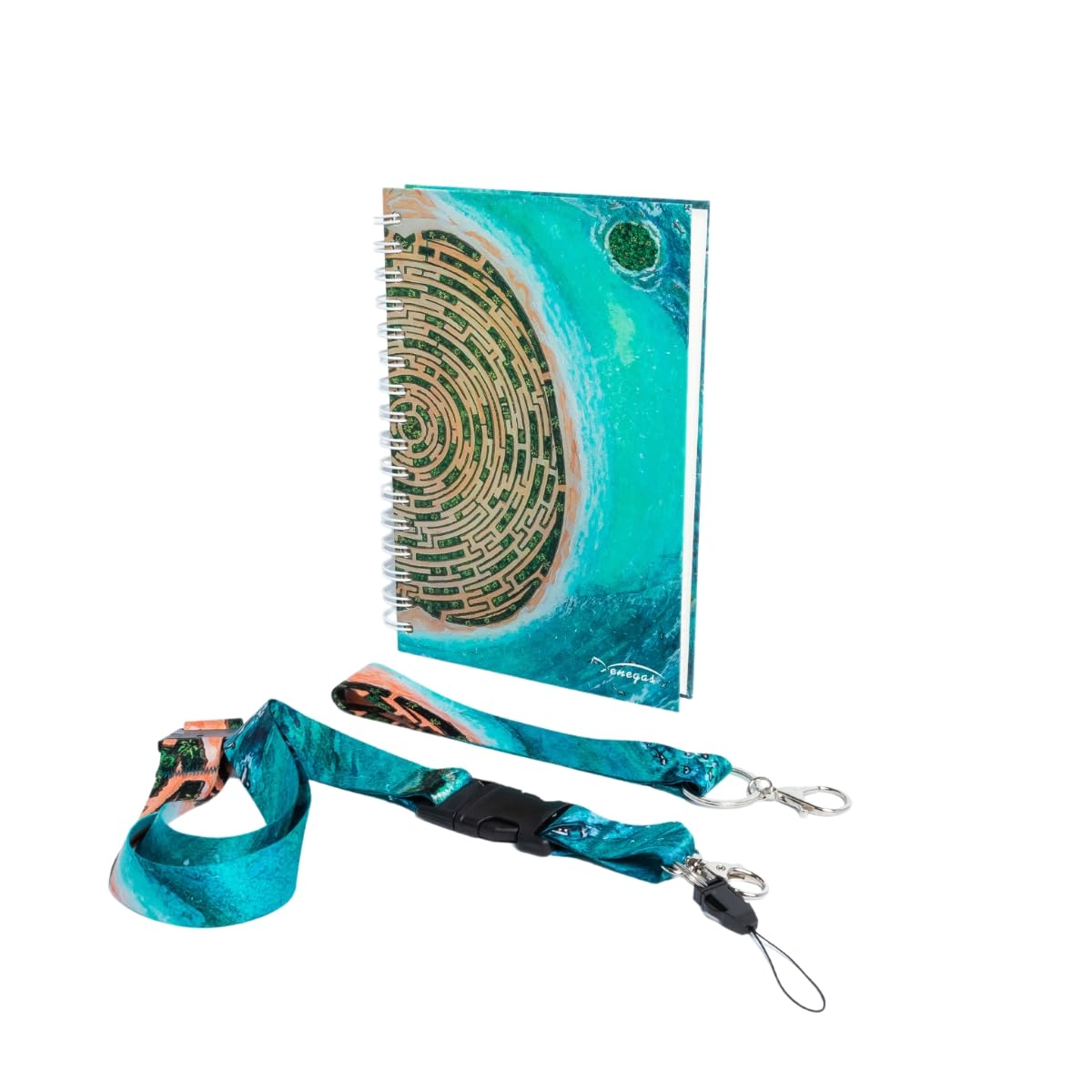 Venegas Paquete Mediano Libreta de Espiral y Lanyard - Cuaderno de Notas 100 Hojas, Diseño Artístico + Correa de Cuello y Muñeca, Ideal para Oficina, Escuela, Regalos, Diario y Llaves - Venegas Arte